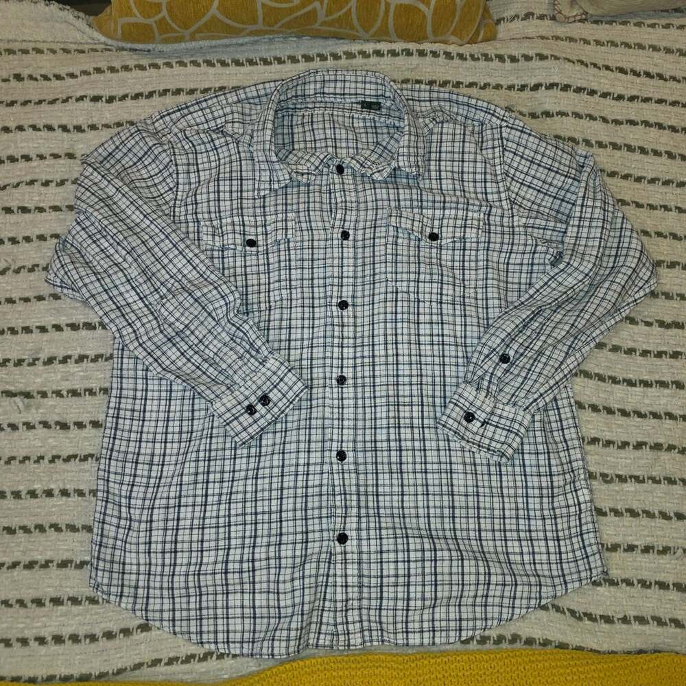 Orvis Classic Fit Plaid Long Sleeve Button-Up Shirt Men's Size L Blue & White